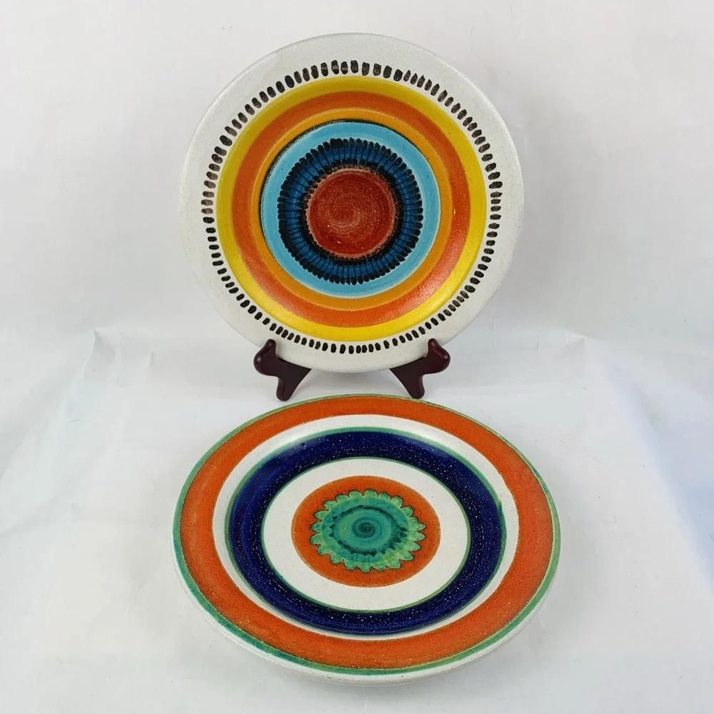 Vtg DeSimone Ceramic Pottery Plates Hand Painted Signed Italy De Simone MCM 60s